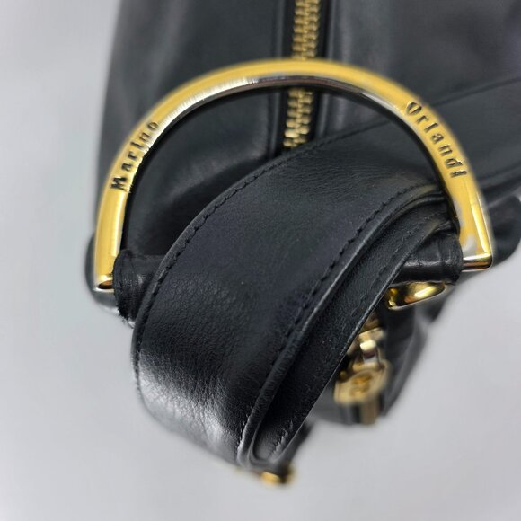 Marino Orlandi Black Leather Hobo Shoulder Bag Gold Hardware Made in Italy - Picture 2 of 16